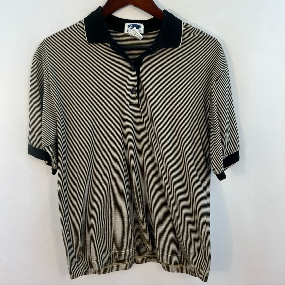 Haley Womens Golf Polo Shirt Size XL Black Tan Striped Short Sleeve